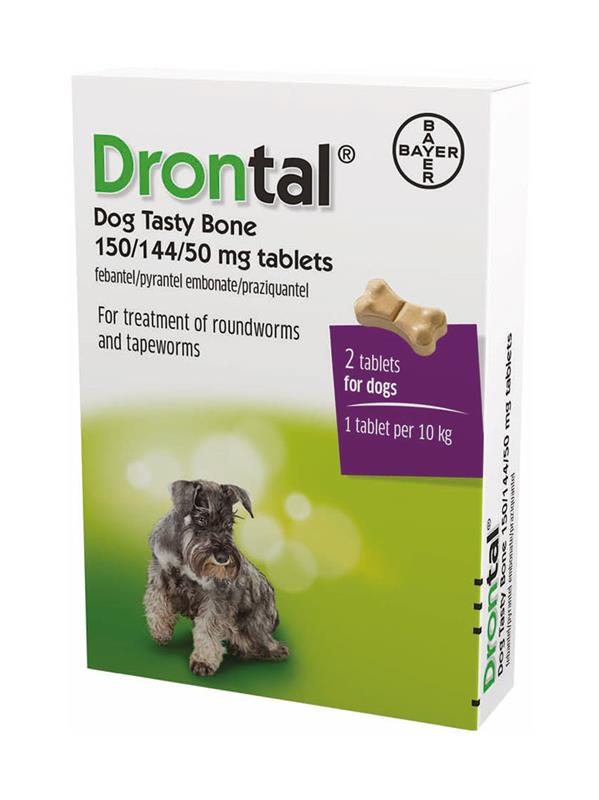 Drontal Dog Wormer Tasty Bone x 2 Tablets