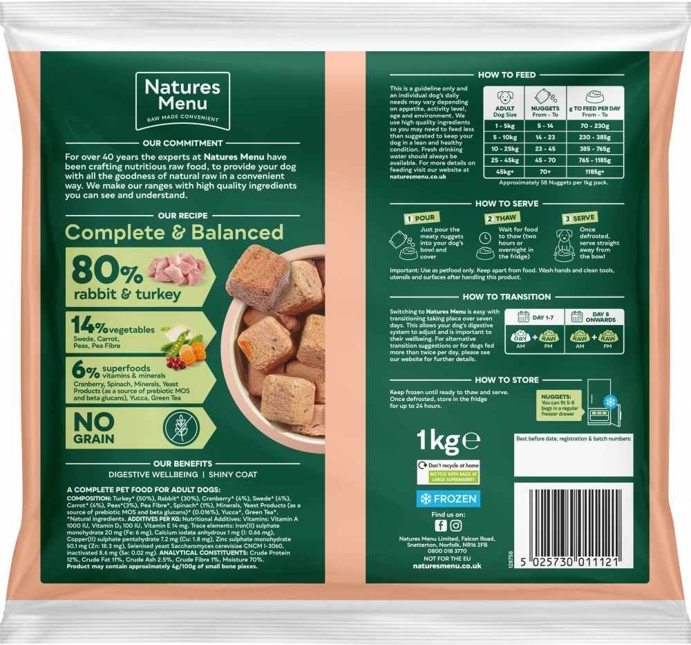 Natures Menu Complete & Balanced 80/20 Rabbit & Turkey 1kg