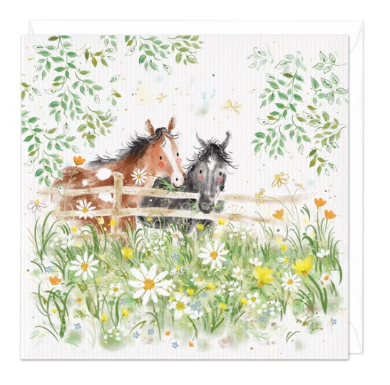 Whistlefish Watching Horses Art Card