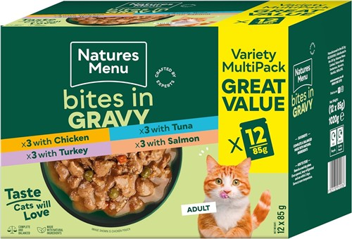 Natures Menu Cat Bites In Gravy Multi Pack 12x85g