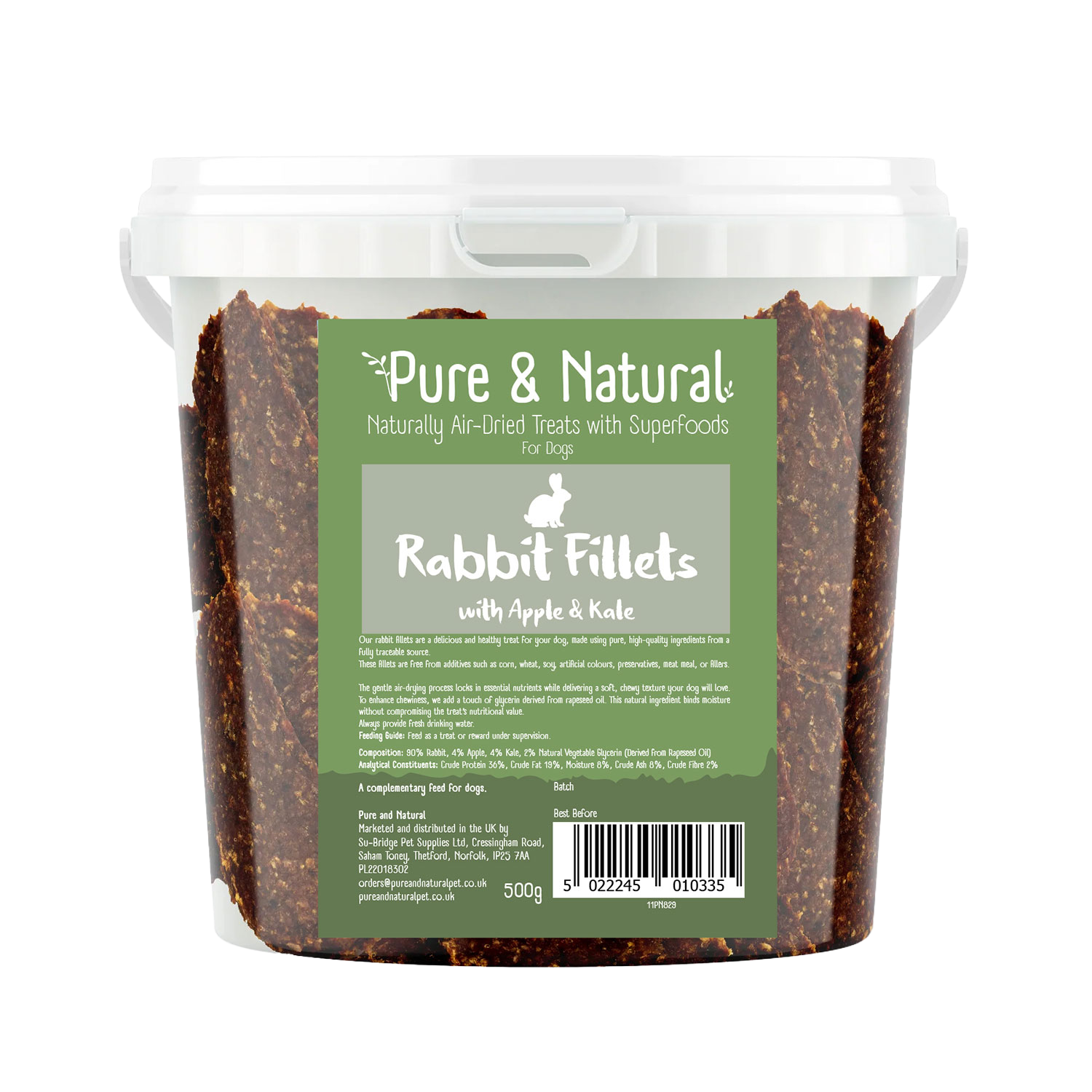 Pure & Natural Rabbit Fillets with Apple & Kale Dog Treats 500g