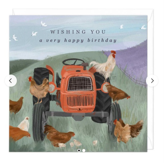 Whistlefish Chickens on a Tractor Birthday Card