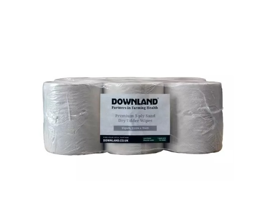 Downland Premium 3-Ply Sand Dry Udder Wipes 51gsm 22cm X 114m Pack of 6