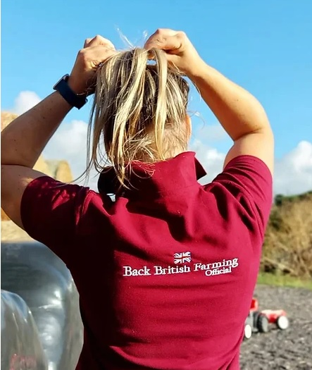 Back British Farming Polo Shirt Ladies Burgundy