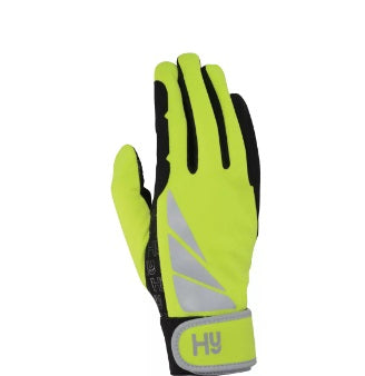 Hy Equestrian Reflective Gloves Yellow